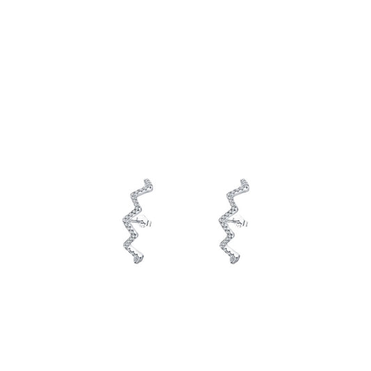 Trendy S925 Sterling Silver Wave Earrings with Zircon Gem
