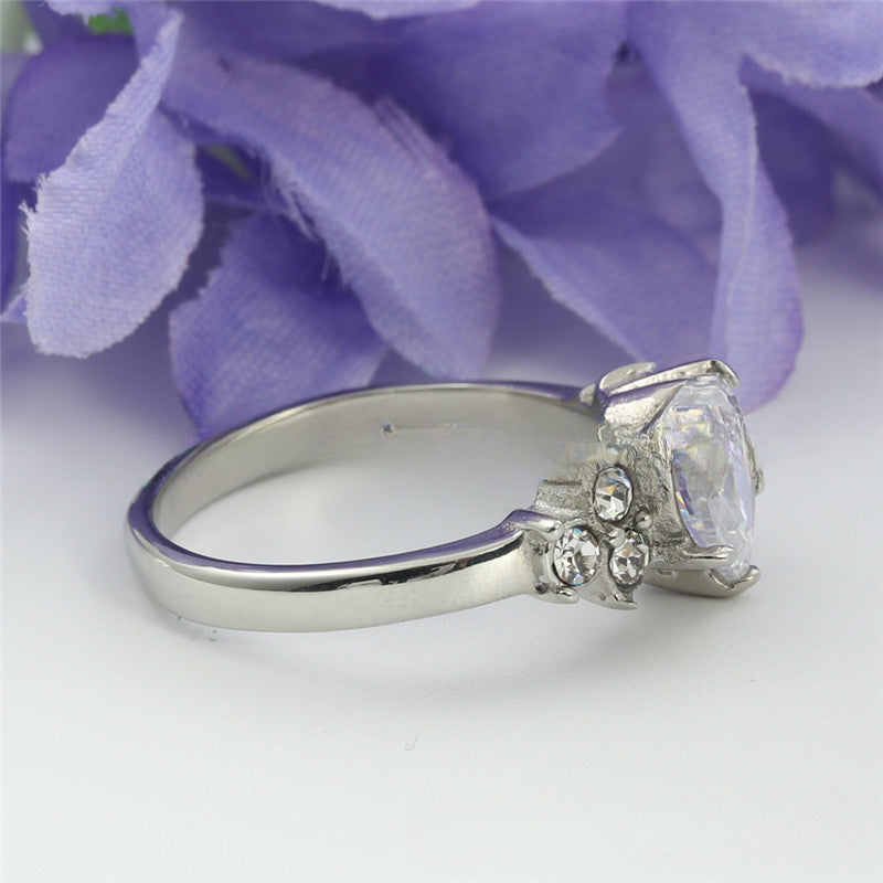 Titanium Steel Hollow White Stone Ring - Retro Trendy Accessory in Stainless Steel