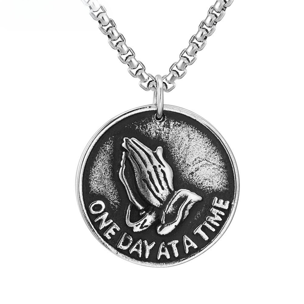 Religious Prayer Pendant Stainless Steel Unisex Necklace With Protection Symbol By Planderful For Faithful Wearers