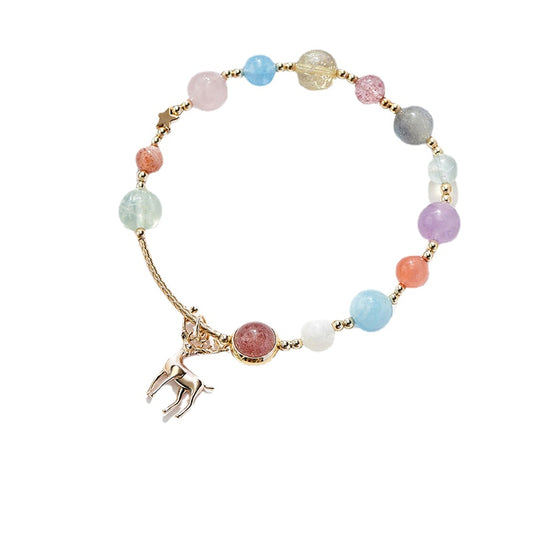 Elk Adventure Crystal Bracelet for Women with Colorful Strawberry Crystal and Aquamarine