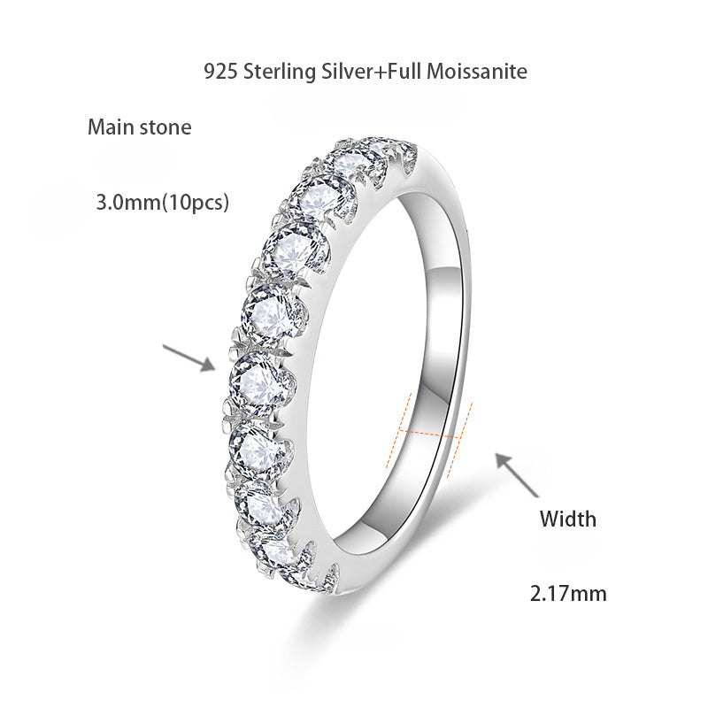Classic Fashion Versatile 10 Diamond Row Ring S925 Silver