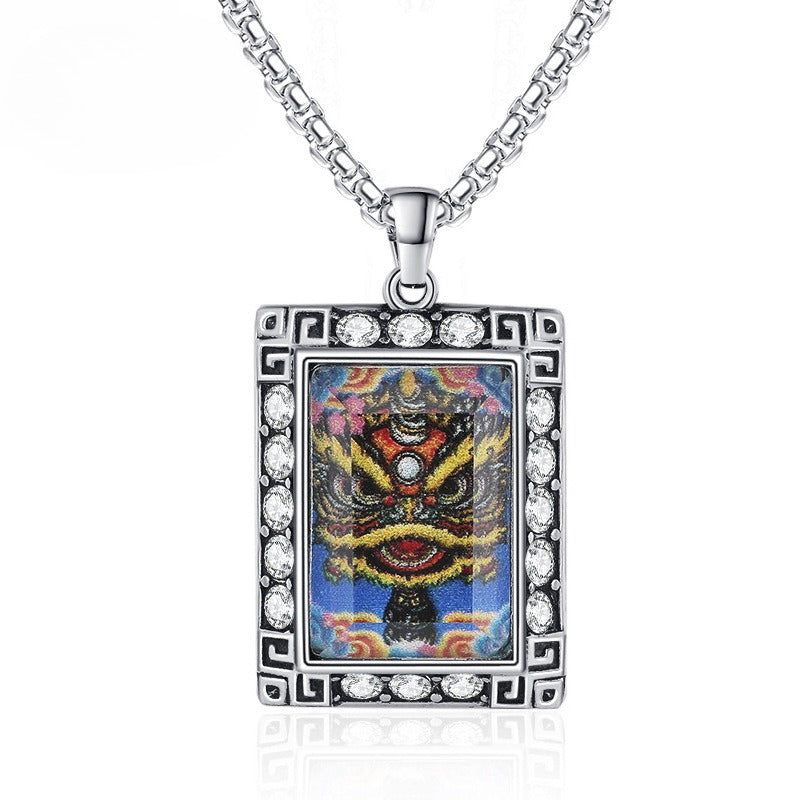 Zircon Necklace - Elegant Lion Dance Pendant In Titanium Steel For Everyday Wear And Culture Inspired