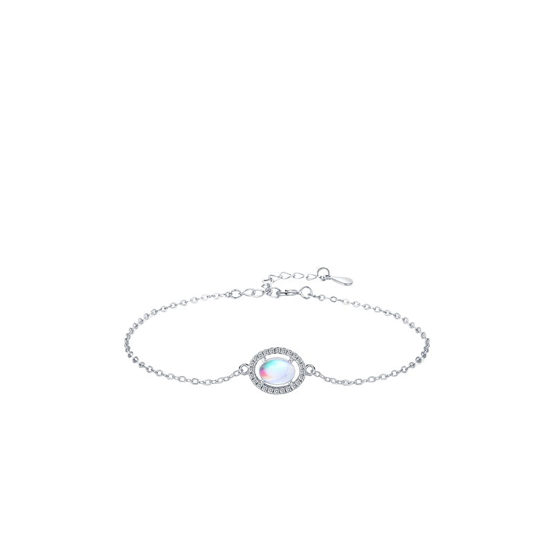 925 Sterling Silver Moon Moonstone Oval Bracelet