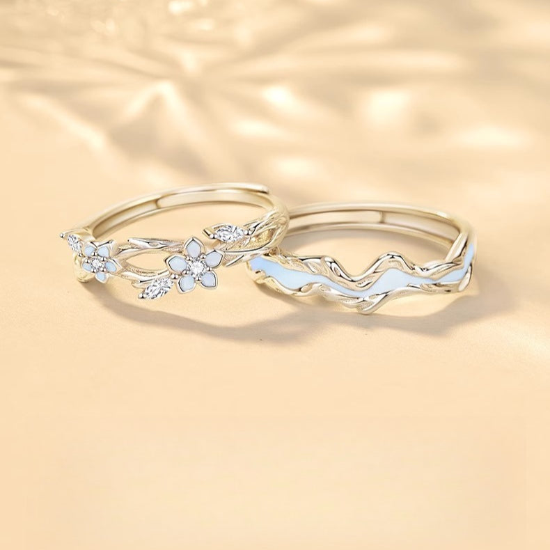 Planderful Forget Me Not Couple Ring Sterling Silver 999 Adjustable Premium Gift For Lovers