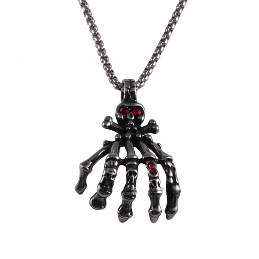 Haunting Red-Eyed Skull Ghost Claw Pendant Necklace for Men - Retro Fashion Accessory