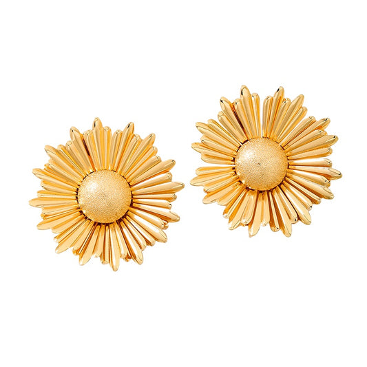 Planderful Vienna Verve Earrings – Exaggerated Retro Metal Sunflower Design