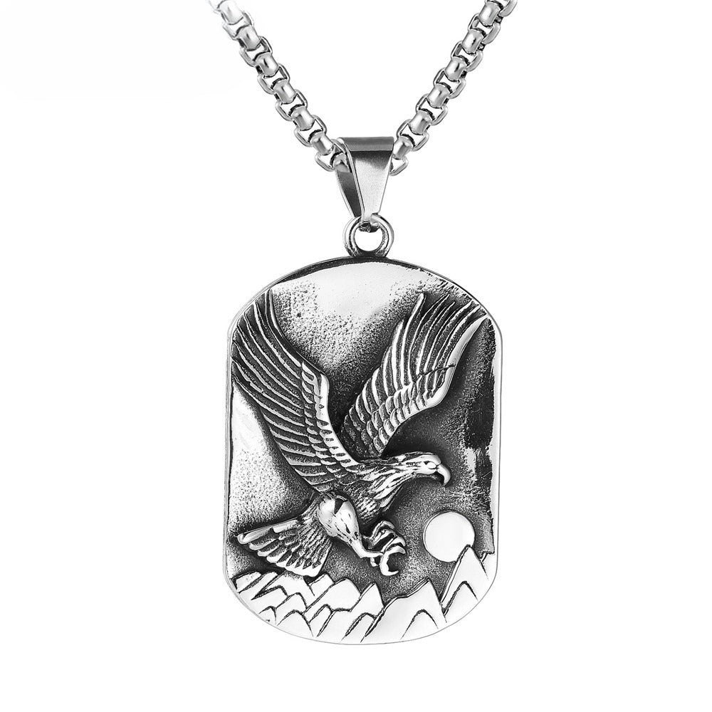 Planderful Titanium Steel Pendant Personalized Retro Eagle Army Style For Men Unisex Protection