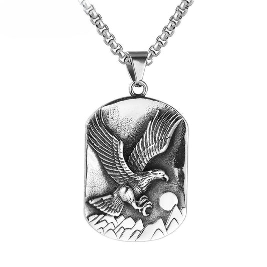 Planderful Titanium Steel Pendant Personalized Retro Eagle Army Style For Men Unisex Protection