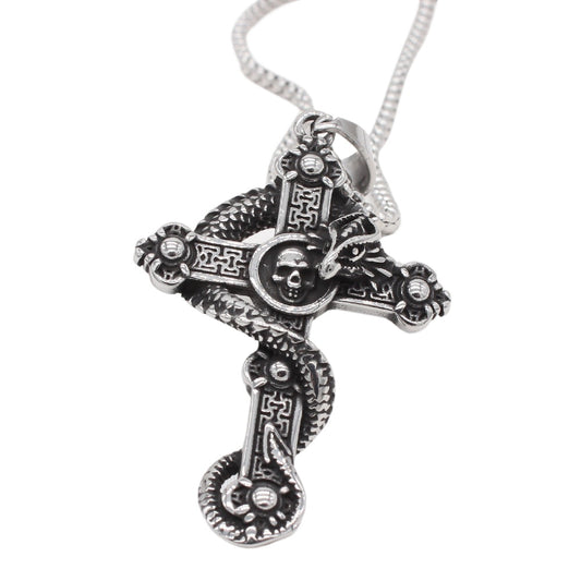 Customizable Retro Dragon Skull Cross Pendant for Men in Titanium Steel - European & American Style