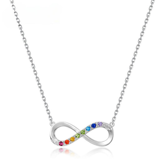 Infinite Symbol Pendant Rainbow Zircon Silver Necklace