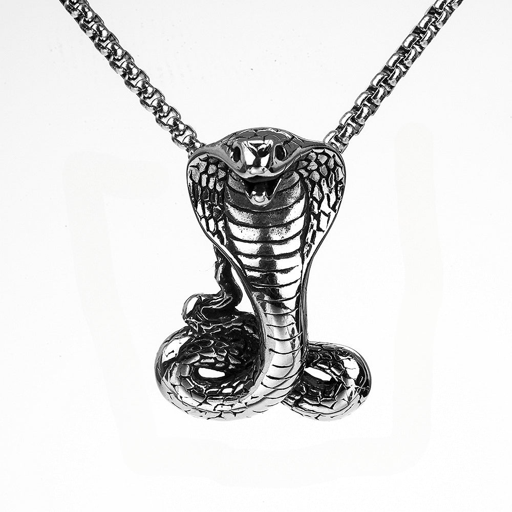 European And American Retro Men's Stainless Steel Mamba Cobra Pendant Necklace