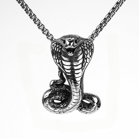 European And American Retro Men's Stainless Steel Mamba Cobra Pendant Necklace