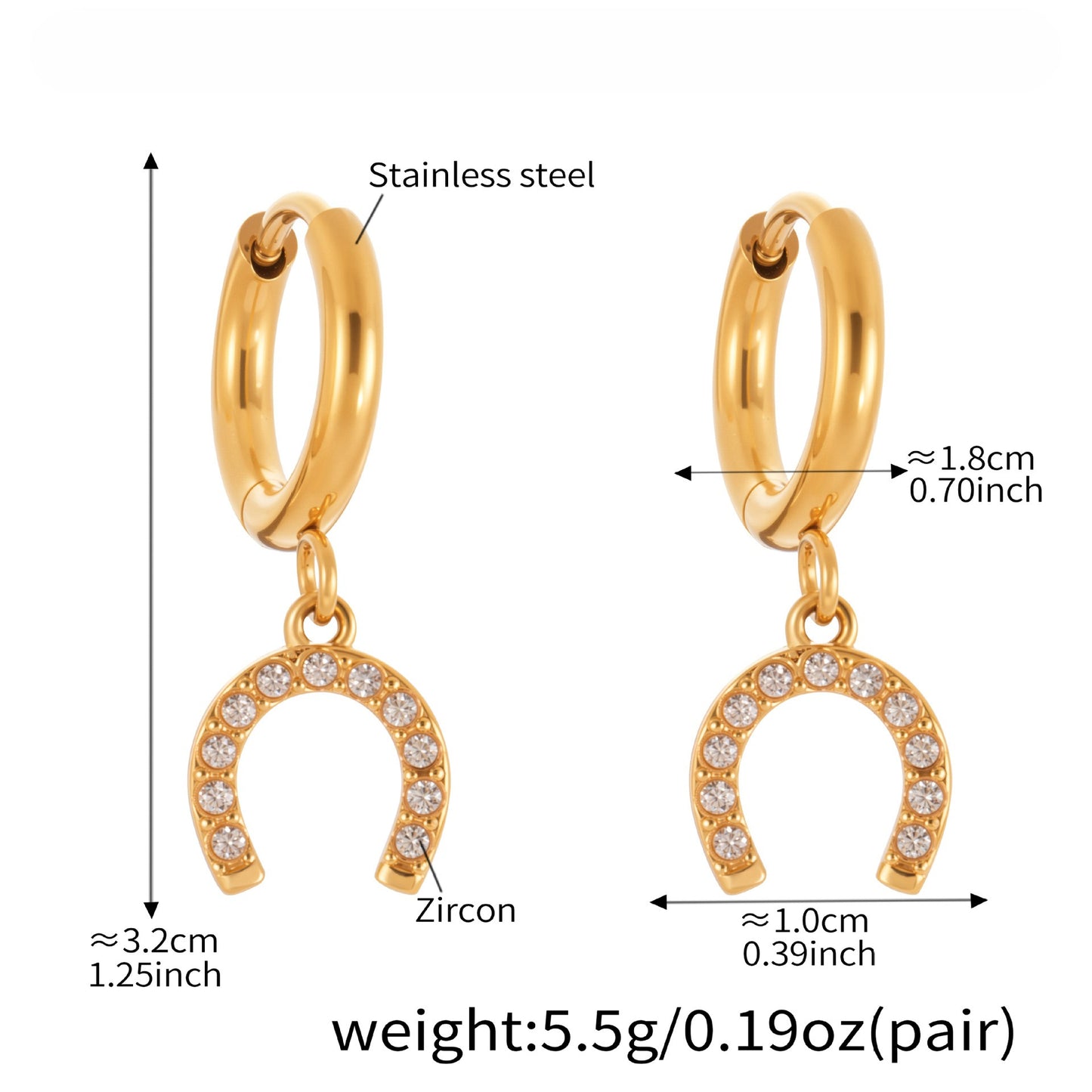 Planderful Zircon Horseshoe Earrings For Her Gold Plated