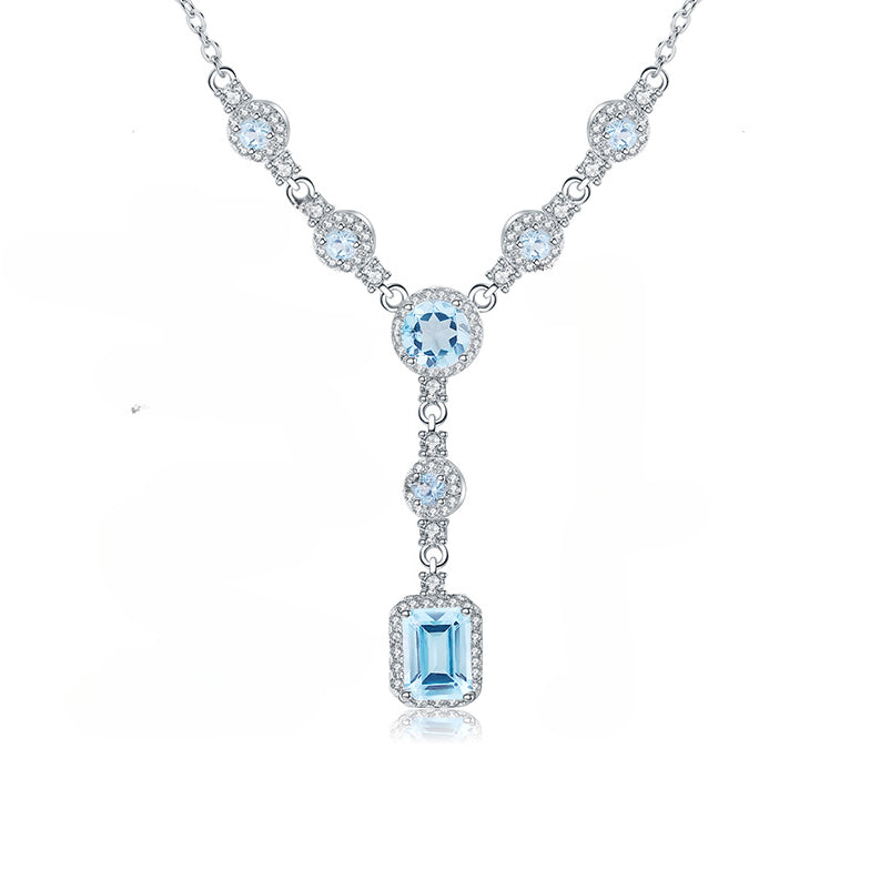 Banquet Jewelry Emerald Cut Natural Gemstones Tassels Silver Necklace