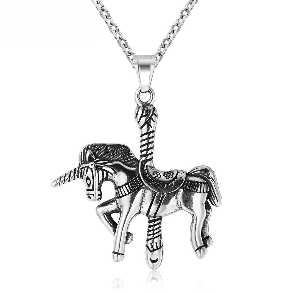 Planderful Everyday Genie Retro Carousel Steel Pendant Necklace Unisex Protection Statement