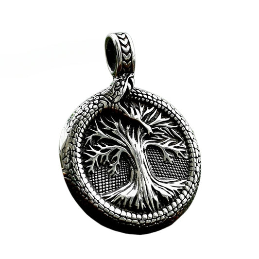 Nordic Viking Tree of Life Titanium Steel Ouroboros Pendant Jewelry for Men – Wholesale Stainless Steel Collection