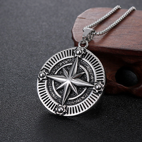 Titanium Steel Viking Compass Pendant for Men - Wholesale European and American Jewelry