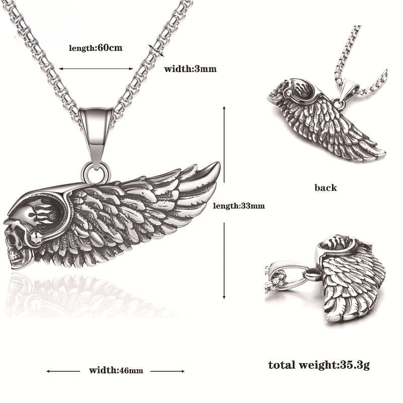 Steel Necklace – Statement Gothic Skull Wings For Bold Men Who Love Edgy Style Today