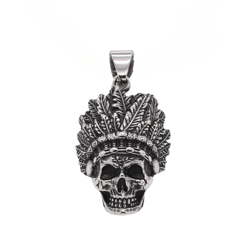 Halloween American Chief Skull Titanium Steel Pendant for Men