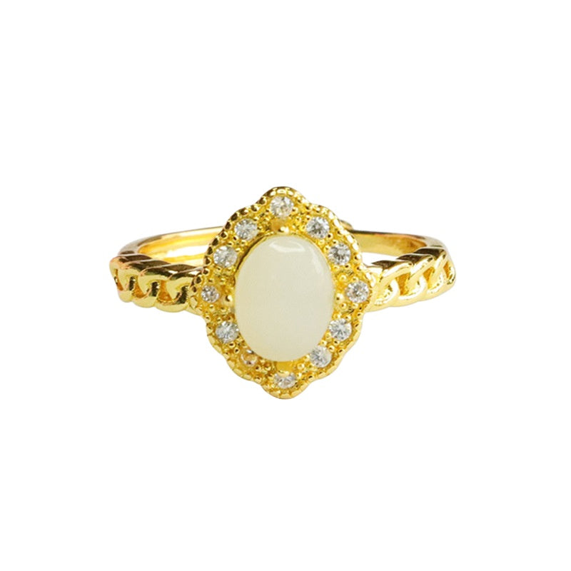 Hetian Jade Diamond-Shape Chain Ring