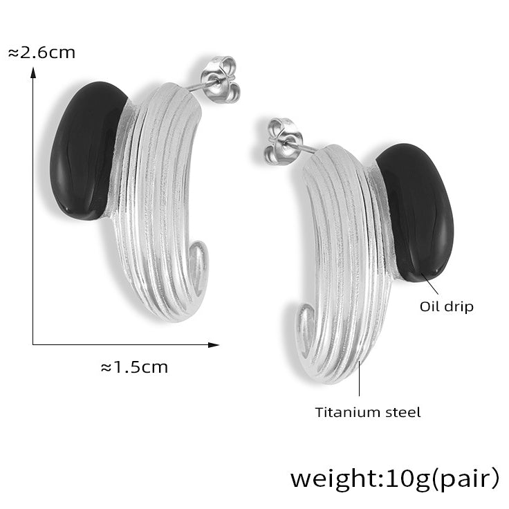 Niche Elegant British Retro Glazed Steel Earrings