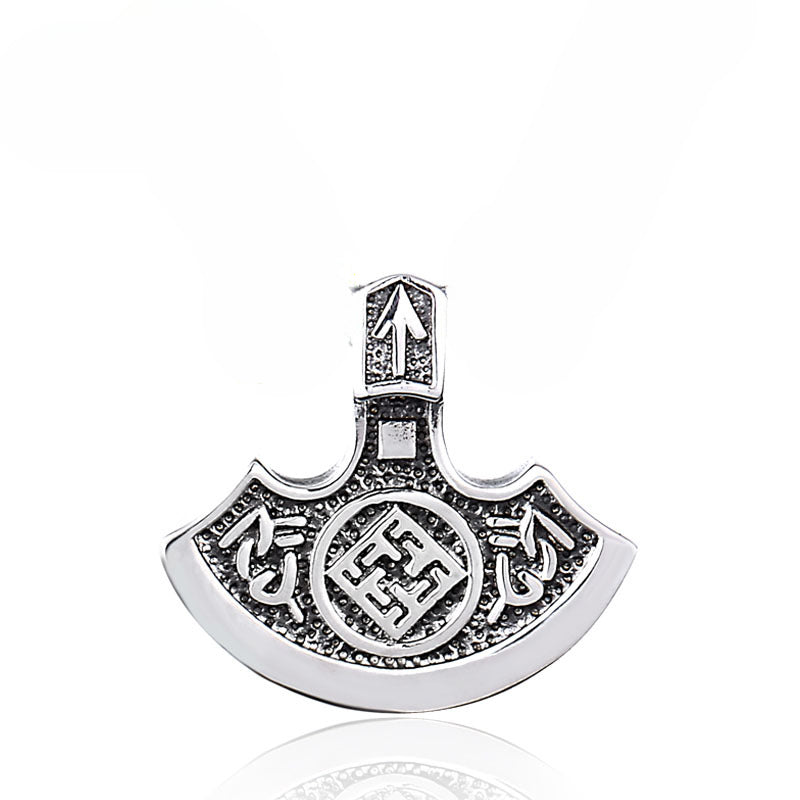 Viking Warrior Stainless Steel Pendant - Vintage Sun Axe Design for Men's Punk Fashion