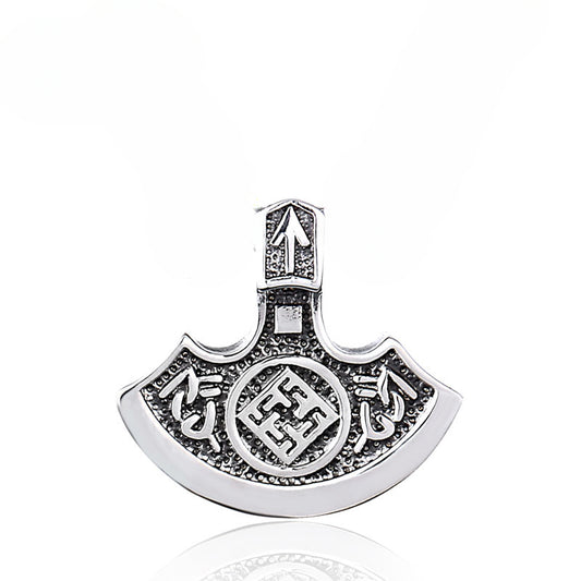 Viking Warrior Stainless Steel Pendant - Vintage Sun Axe Design for Men's Punk Fashion