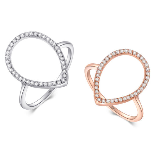 Trendy Drop Shaped Sterling Silver Ring with Zircon for Women