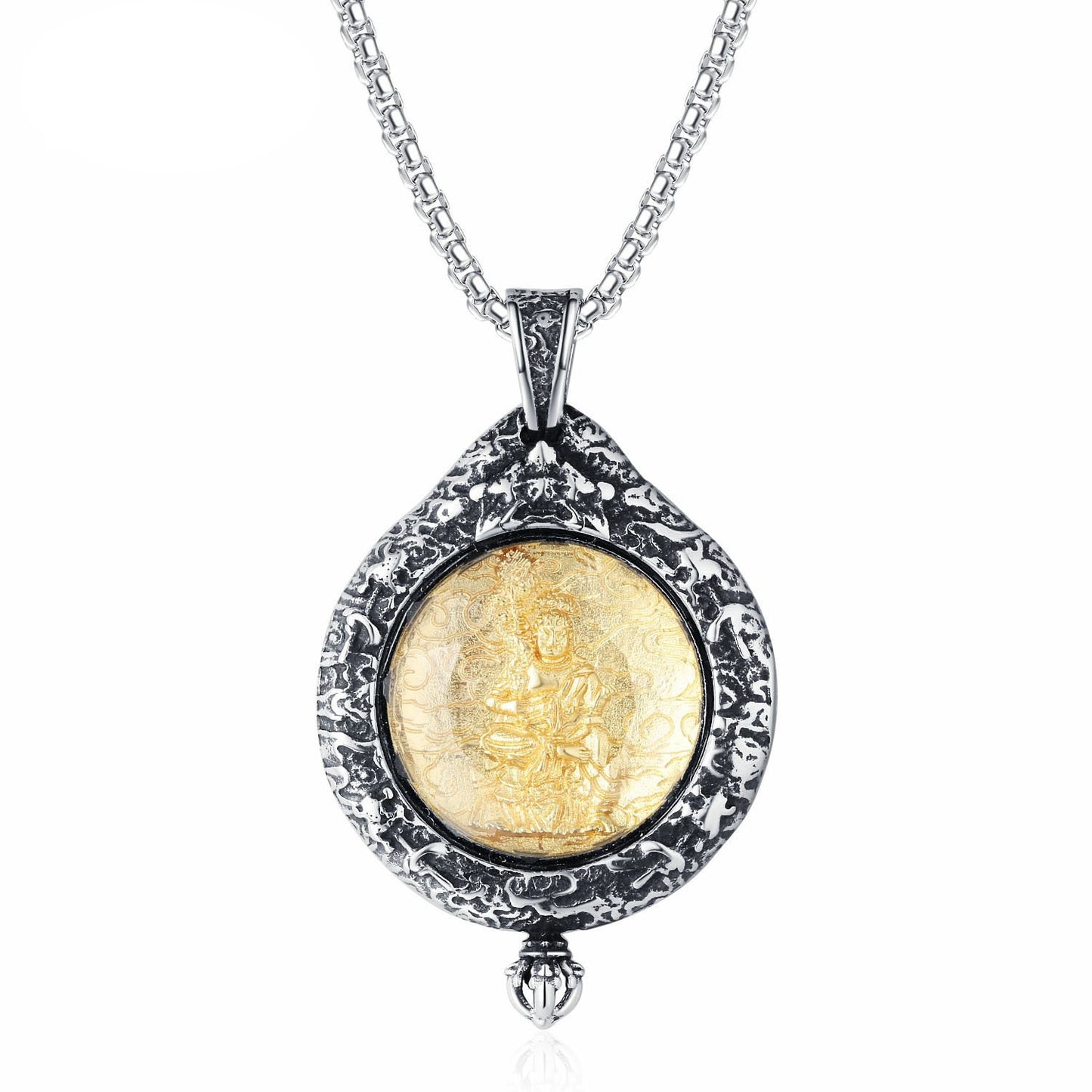 Steel Necklace - Vintage Buddha Pendant