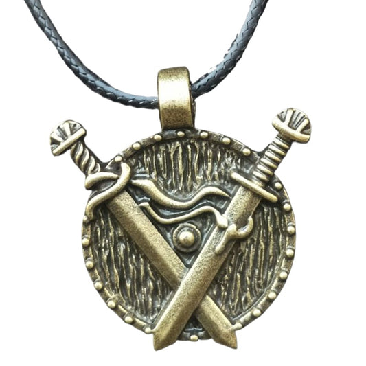 Viking Heritage Double Sword Totem Pendant Necklace - Men's Medieval Jewelry