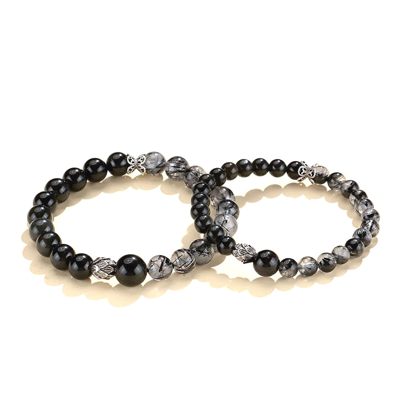 Obsidian Couple Bead Bracelet