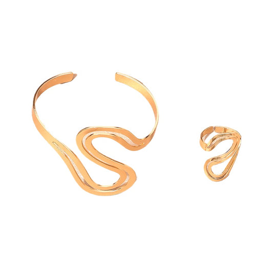 European and American Stylish Metal S-Shaped Women's Bracelet and Ring Set for Mother's Day Gift