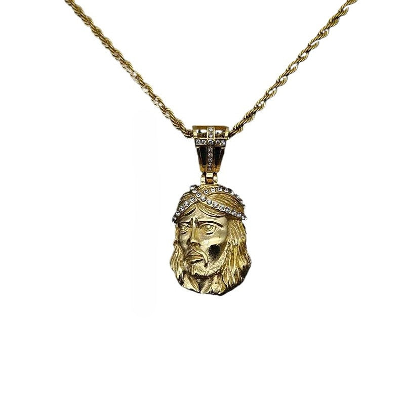 Stainless Steel Gold Plated Zircon Portrait Head Pendant Necklace For Women Planderful
