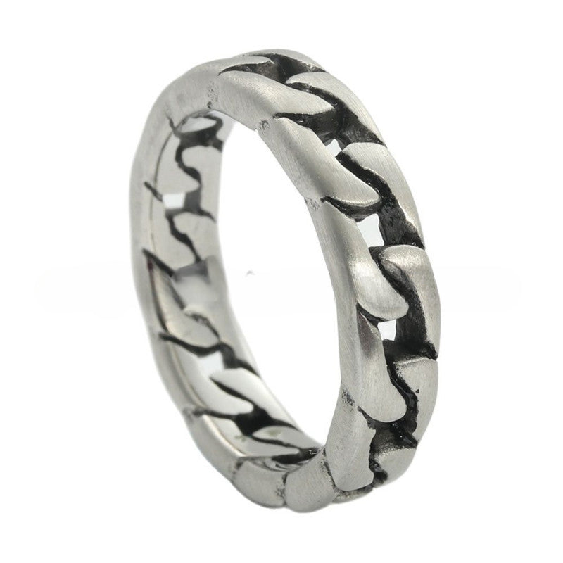 Titanium Steel Retro Locomotive Chain Ring for Trendy Men and Women - Hollow Design Stainless Steel Accessory