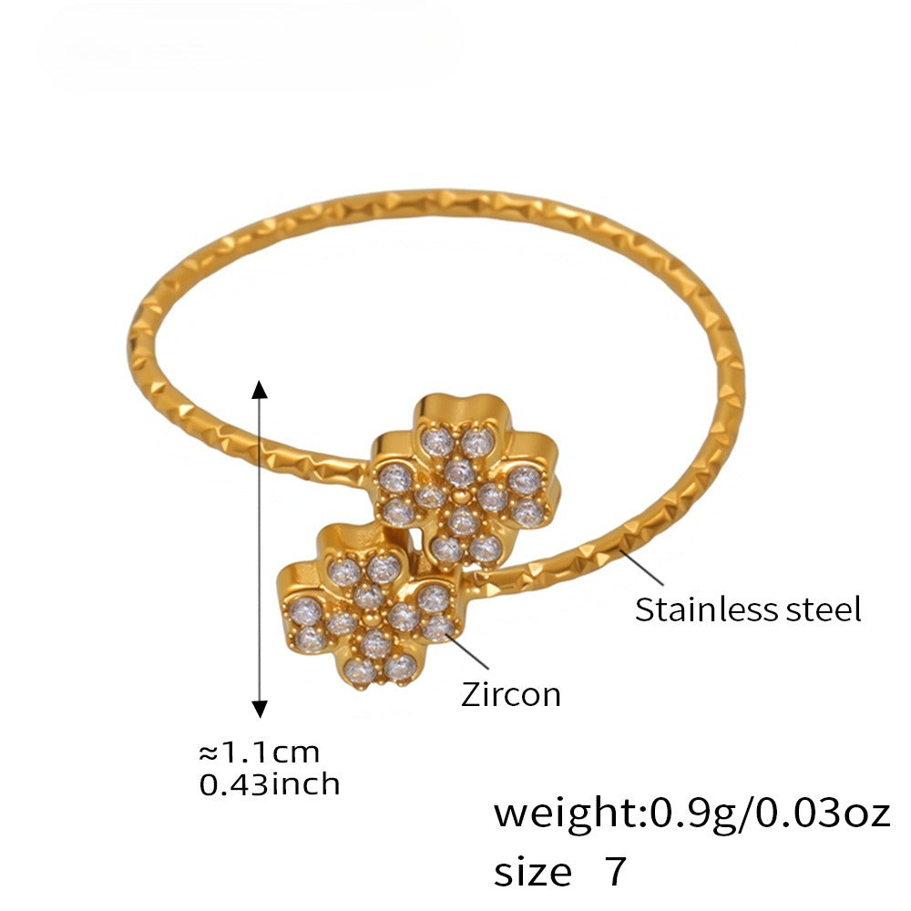 Planderful Zircon Four Leaf Flower Ring Elegant For Women