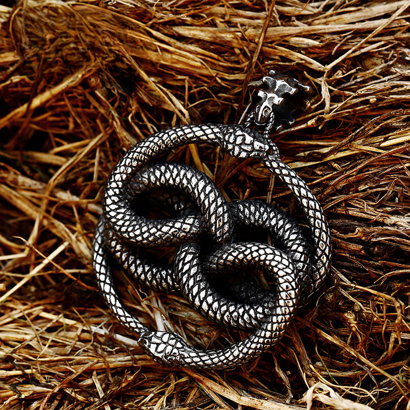 Titanium Steel Snake Pendant with Stone Inlay - Retro European and American Jewelry for Men