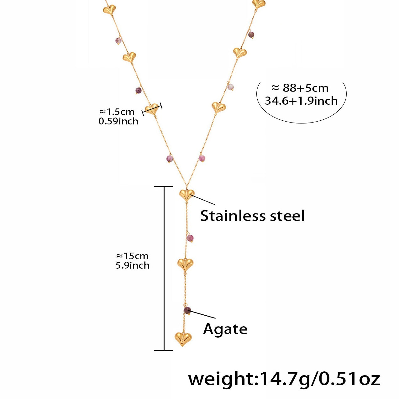 Planderful Stainless Steel Agate Y Necklace Women Chic