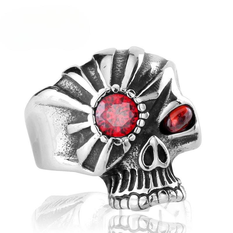 Titanium Steel Vintage Punk Skull Ring for Men, Zircon Accented Jewelry Wholesale