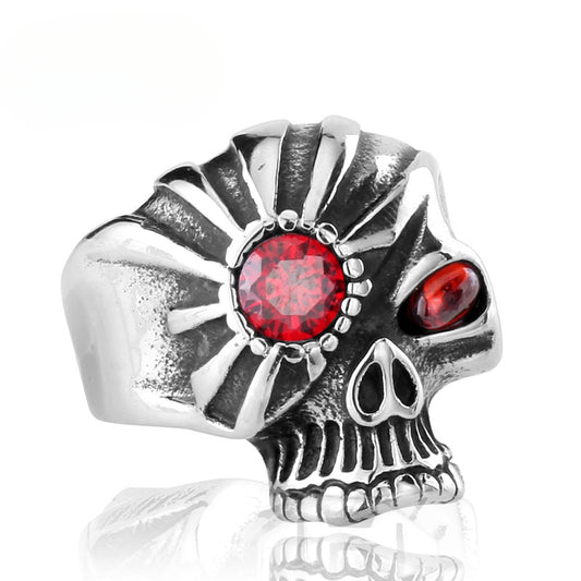 Titanium Steel Vintage Punk Skull Ring for Men, Zircon Accented Jewelry Wholesale