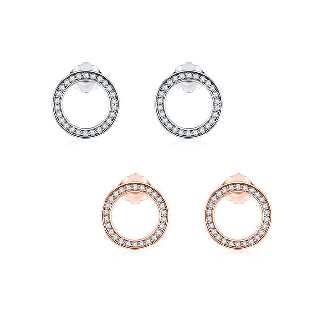 Elegant S925 Silver Zircon Stud Earrings with Hollow Design