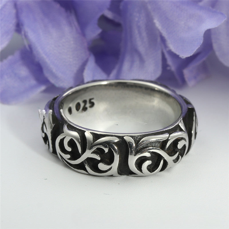 Titanium Steel Floral Vine Ring - Retro Trendy Unisex Accessory