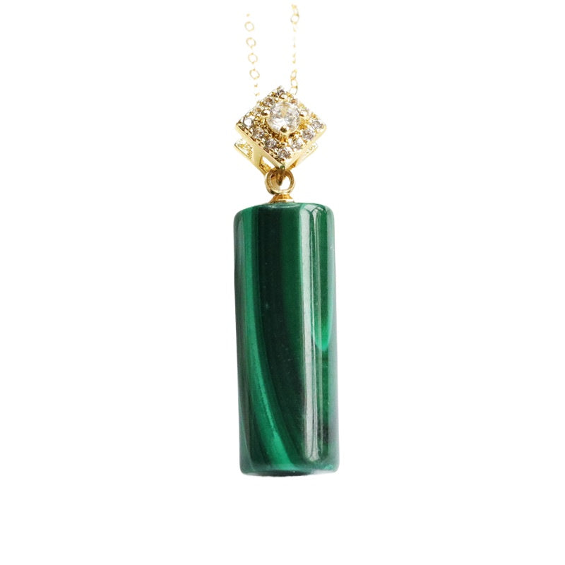 Malachite Barrel Pendant — Chain Option
