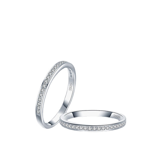 Sterling Silver Layered Band Zircon Ring - Japanese and Korean Style Instagram Trend