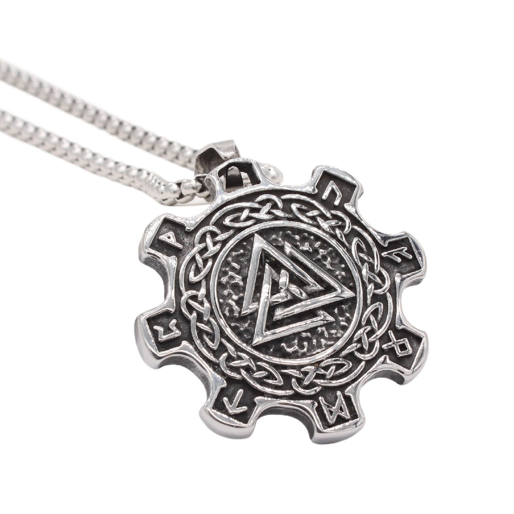 Viking Pendant Titanium Steel Gear Necklace Durable Retro Triangle Design For Men And Unisex Planderful