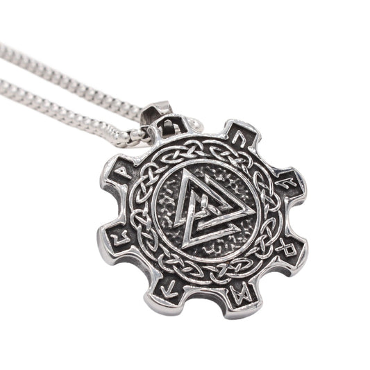 Viking Pendant Titanium Steel Gear Necklace Durable Retro Triangle Design For Men And Unisex Planderful