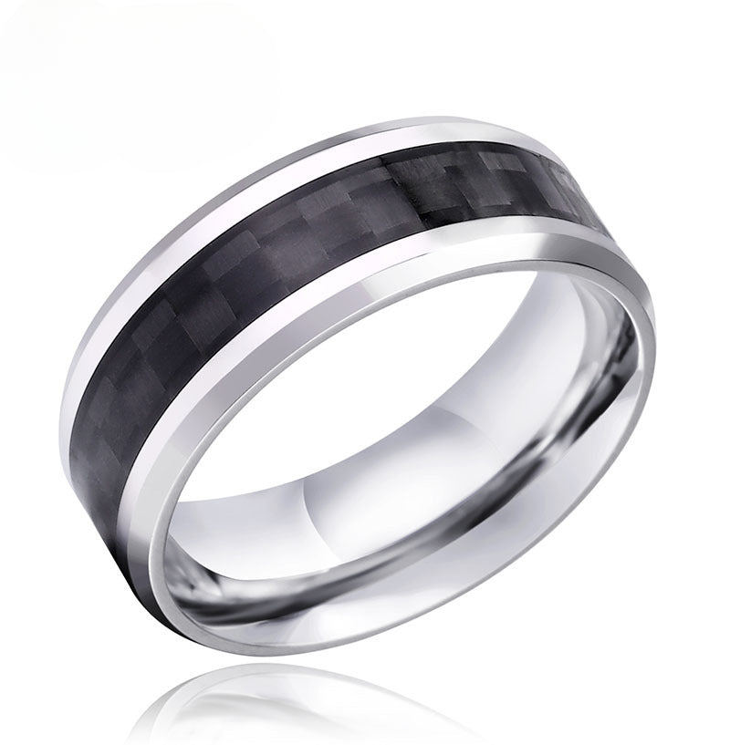 Unisex Personality Carbon Fiber Inlaid Titanium Steel Ring for Everyday Wear