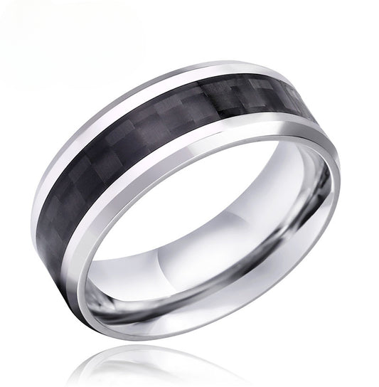 Unisex Personality Carbon Fiber Inlaid Titanium Steel Ring for Everyday Wear