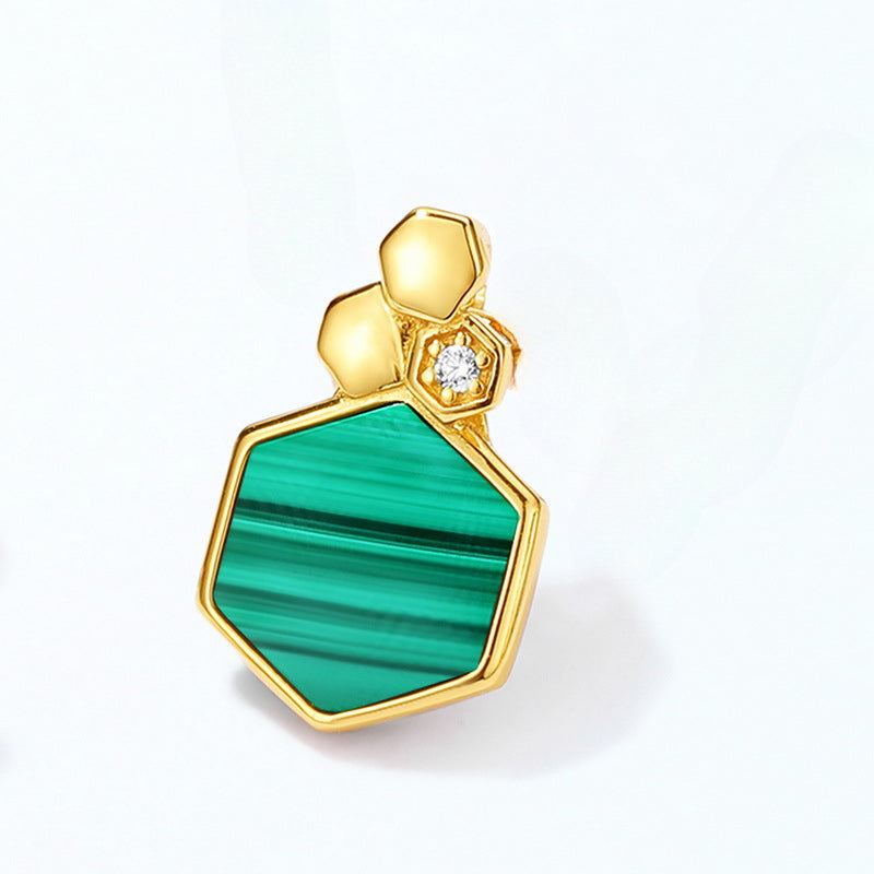 Hexagonal Green Malachite Honeycomb Sterling Silver Pendant