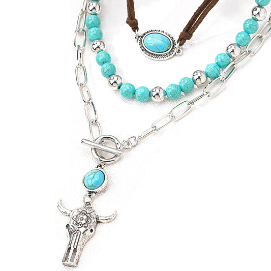 Planderful Vienna Verve Necklace – Unique Retro Turquoise Bull Head Design