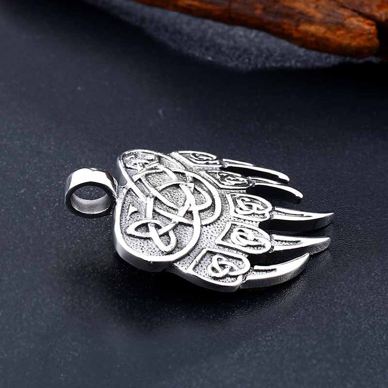 Titanium Steel Viking Bear Claw Pendant for Men - Retro Celtic Knot Design